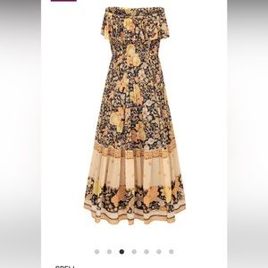 Spell Hibiscus Lane Strapless Fluter Midi Dress Licorice